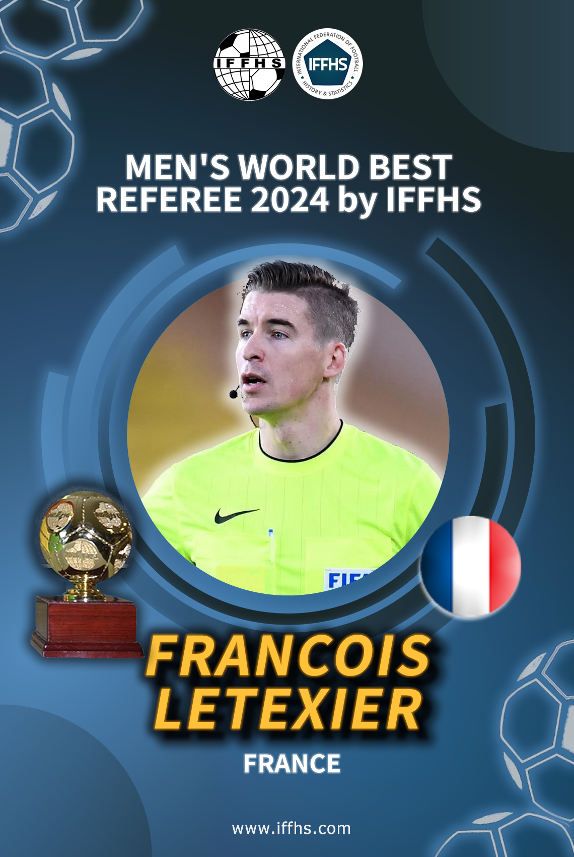 官方：法国人莱特西耶当选IFFHS年度最佳裁判，曾执法欧洲杯决赛